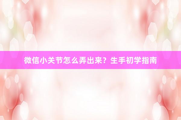 微信小关节怎么弄出来？生手初学指南